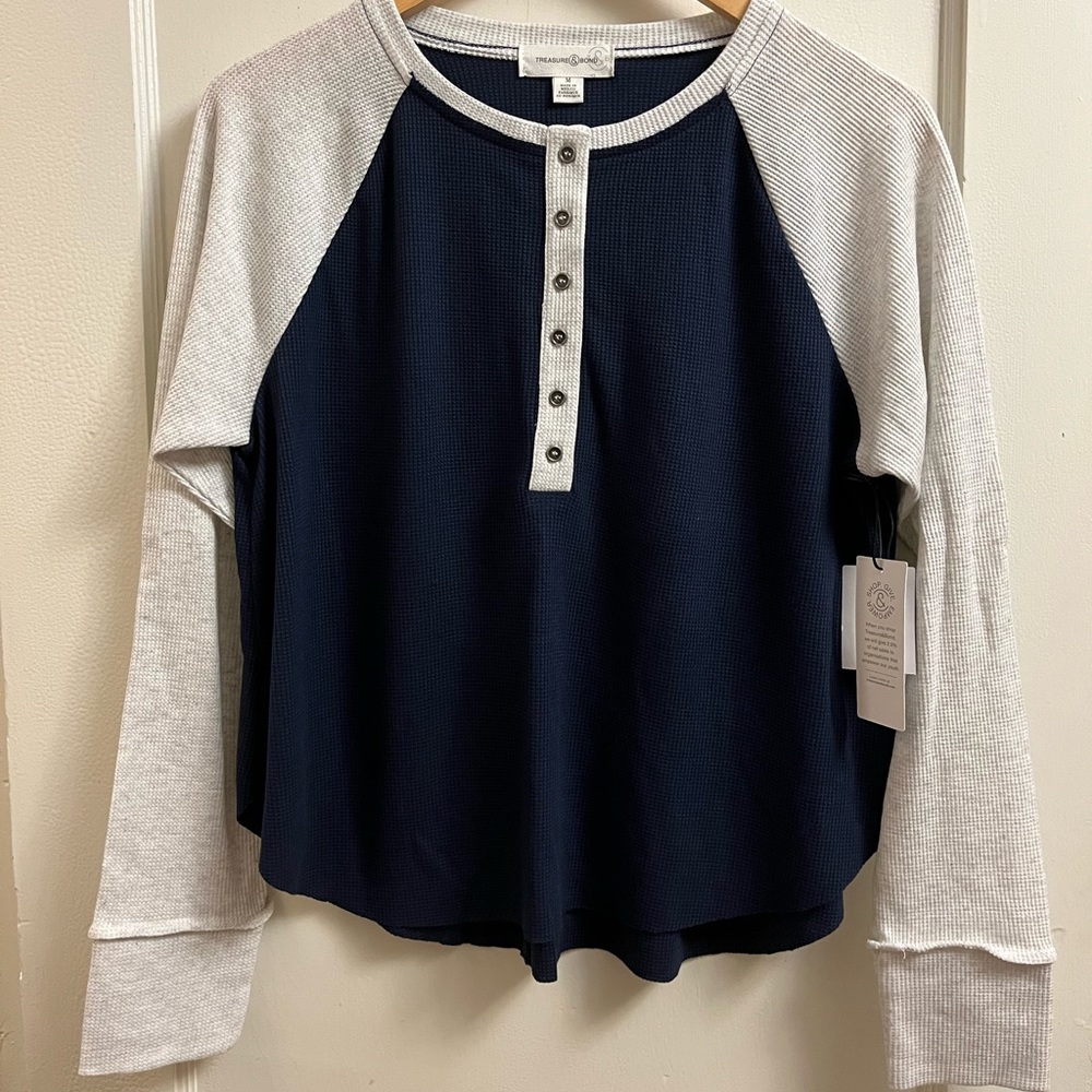 NWT Treasure & Bond Baseball Tee Henley, M